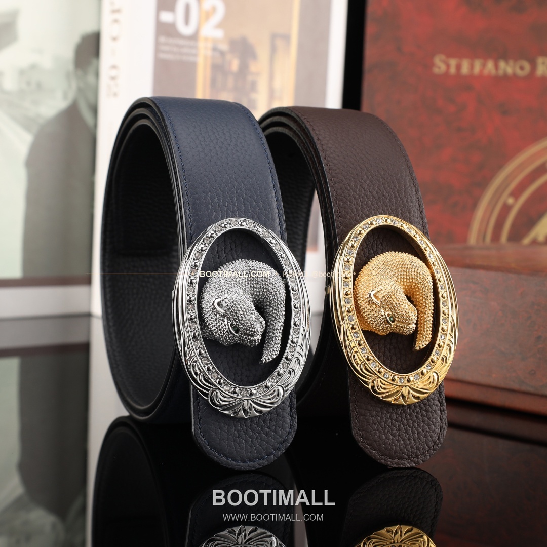 스테판 카프스킨 플레이트 버클 리버서블 벨트 Stephan Calfskin Plate Buckle Reversible Belt 3.8cm 1