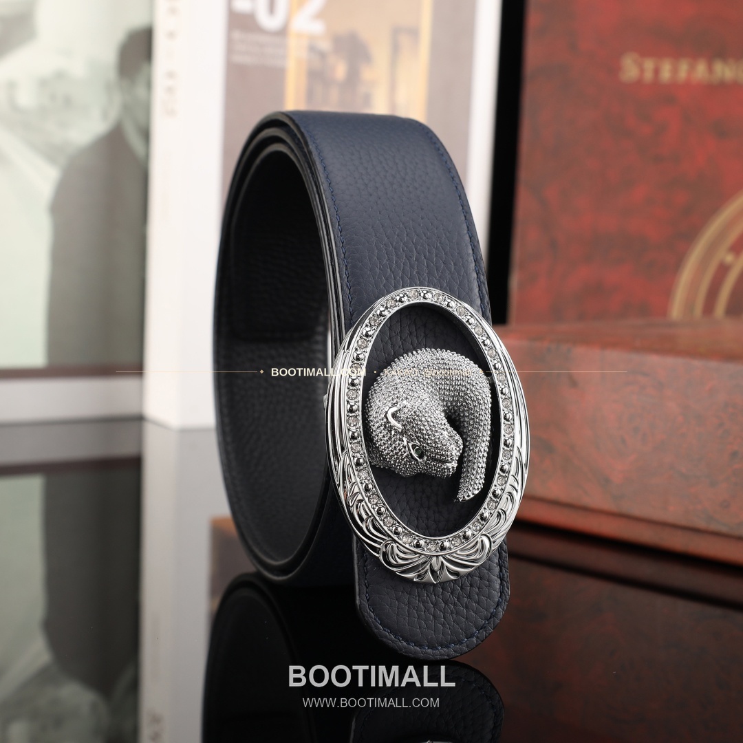 스테판 카프스킨 플레이트 버클 리버서블 벨트 Stephan Calfskin Plate Buckle Reversible Belt 3.8cm 2