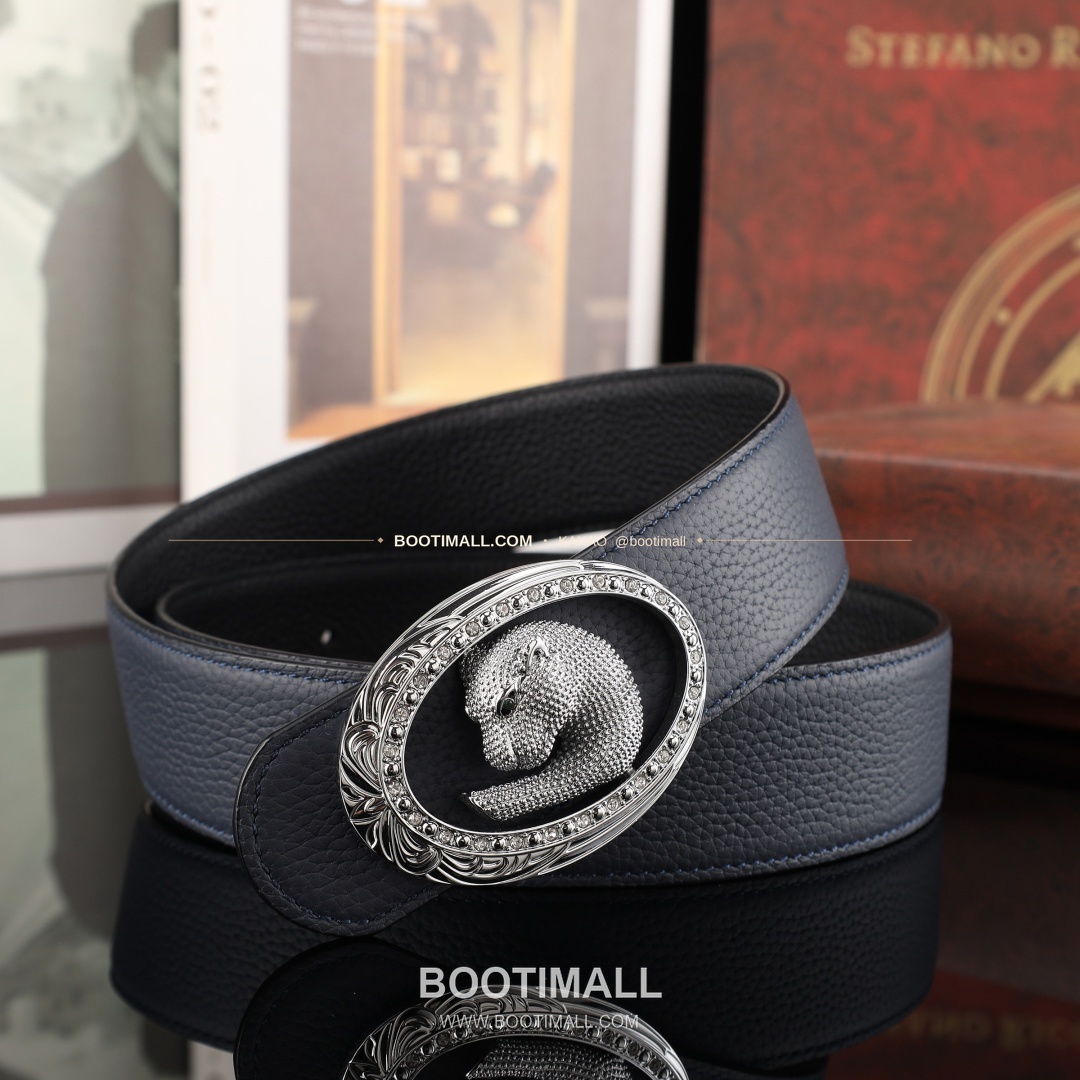 스테판 카프스킨 플레이트 버클 리버서블 벨트 Stephan Calfskin Plate Buckle Reversible Belt 3.8cm 3