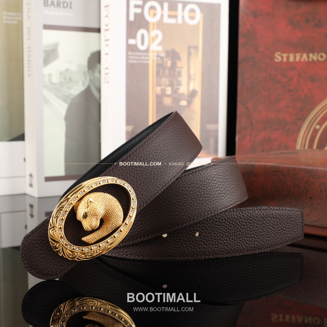 스테판 카프스킨 플레이트 버클 리버서블 벨트 Stephan Calfskin Plate Buckle Reversible Belt 3.8cm 6