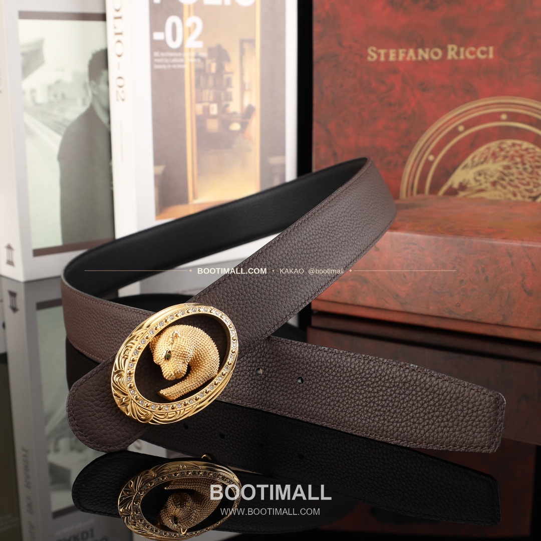 스테판 카프스킨 플레이트 버클 리버서블 벨트 Stephan Calfskin Plate Buckle Reversible Belt 3.8cm 8