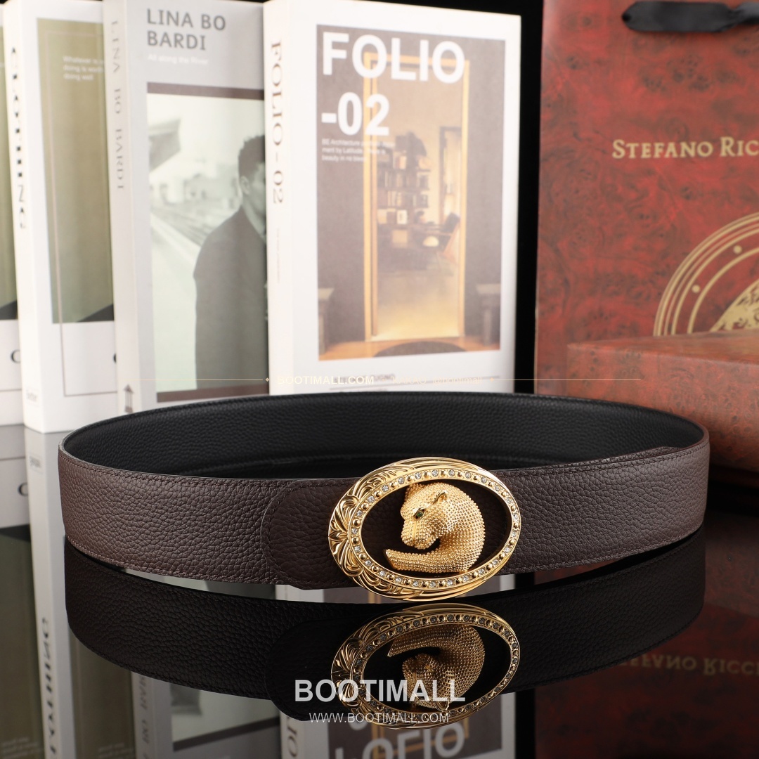 스테판 카프스킨 플레이트 버클 리버서블 벨트 Stephan Calfskin Plate Buckle Reversible Belt 3.8cm 9