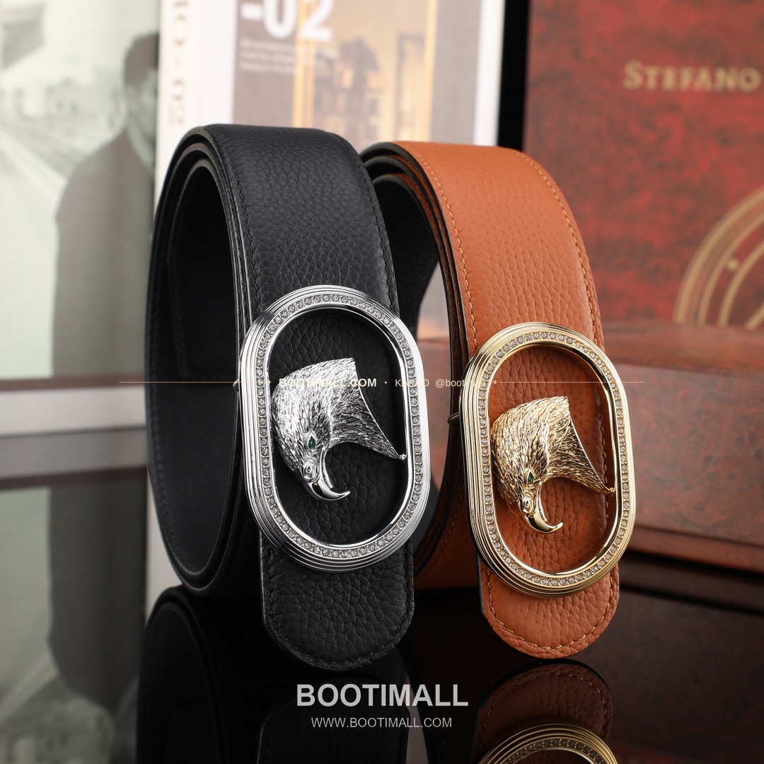 스테판 카프스킨 플레이트 버클 리버서블 벨트 Stephan Calfskin Plate Buckle Reversible Belt 3.8cm 1