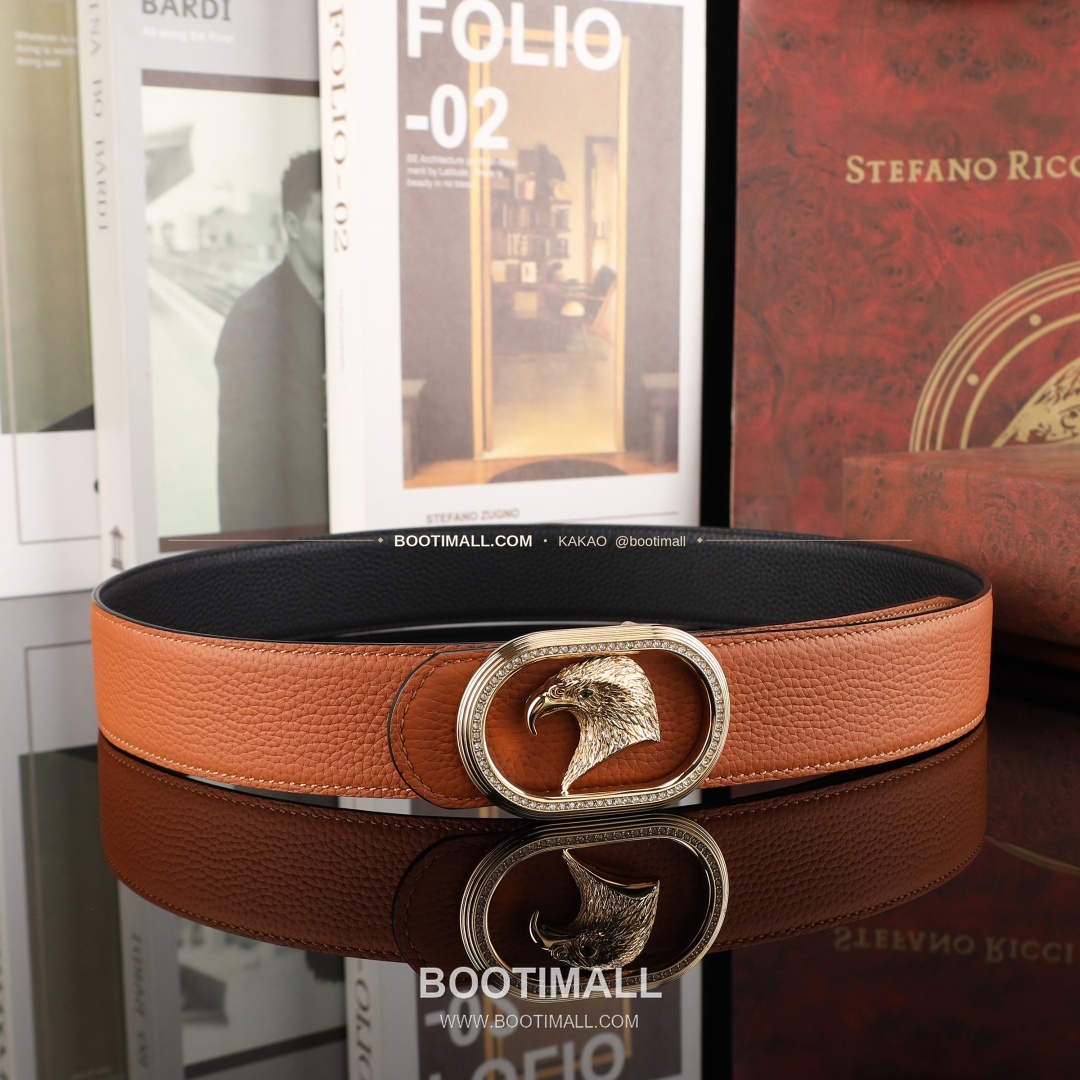 스테판 카프스킨 플레이트 버클 리버서블 벨트 Stephan Calfskin Plate Buckle Reversible Belt 3.8cm 6