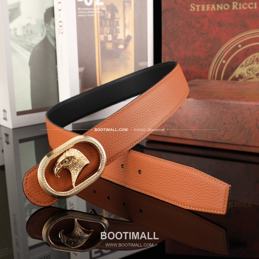 스테판 카프스킨 플레이트 버클 리버서블 벨트 Stephan Calfskin Plate Buckle Reversible Belt 3.8cm 8
