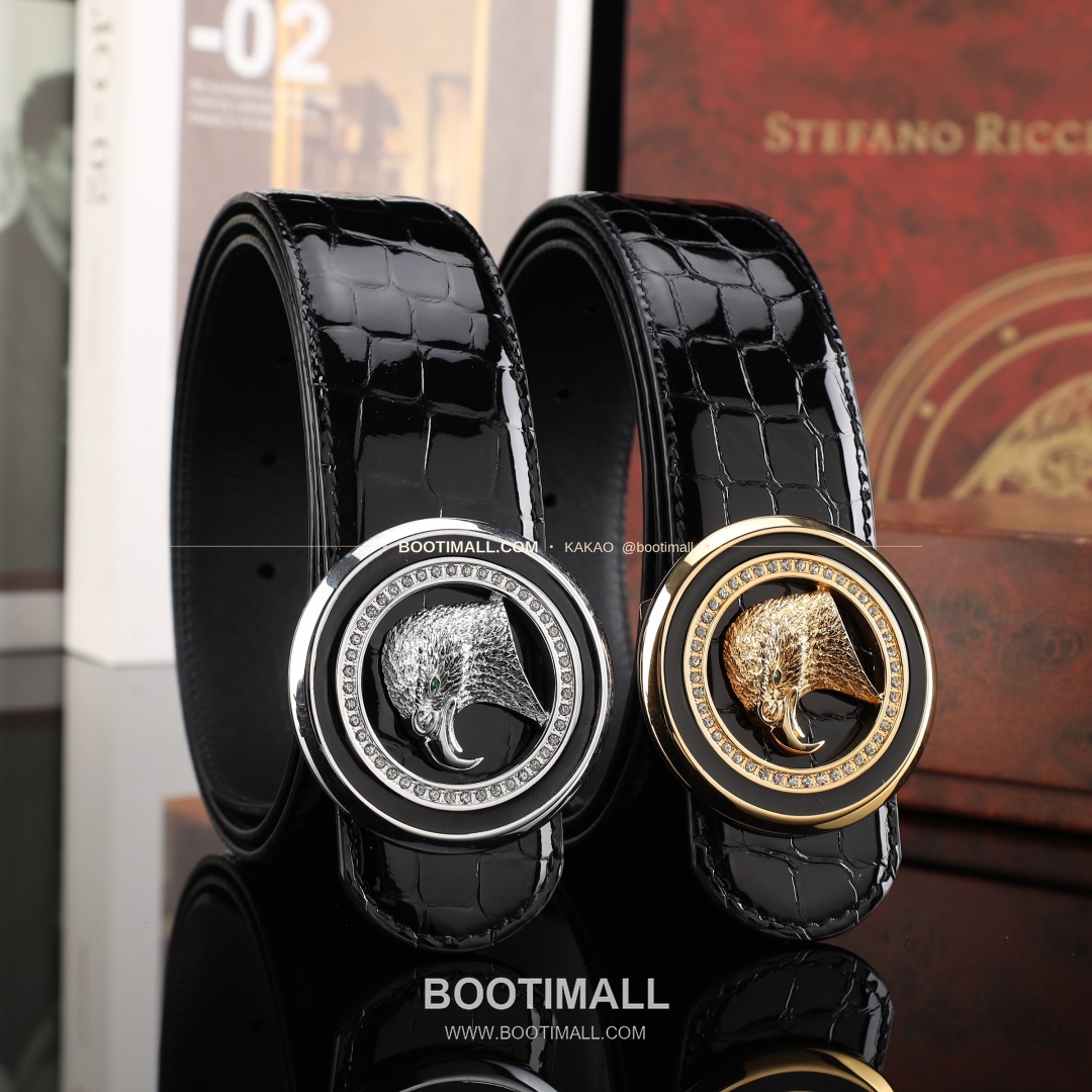 스테판 카프스킨 플레이트 버클 리버서블 벨트 Stephan Calfskin Plate Buckle Reversible Belt 3.8cm 1