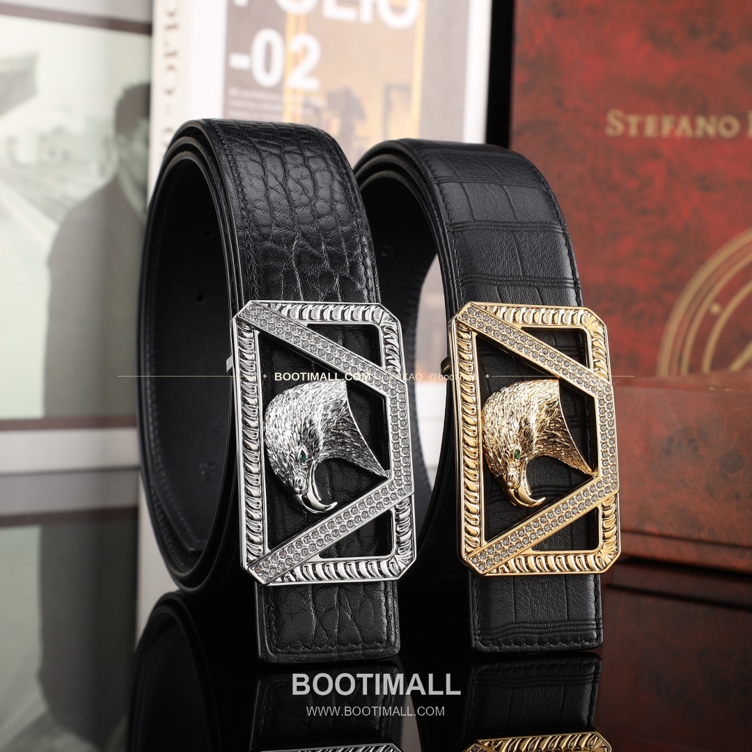 스테판 카프스킨 플레이트 버클 리버서블 벨트 Stephan Calfskin Plate Buckle Reversible Belt 3.8cm 1