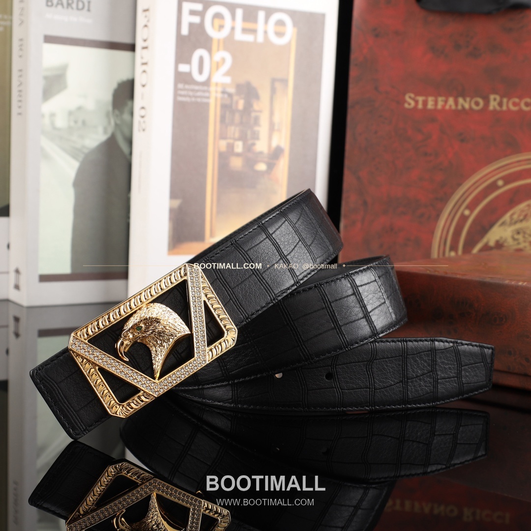 스테판 카프스킨 플레이트 버클 리버서블 벨트 Stephan Calfskin Plate Buckle Reversible Belt 3.8cm 6