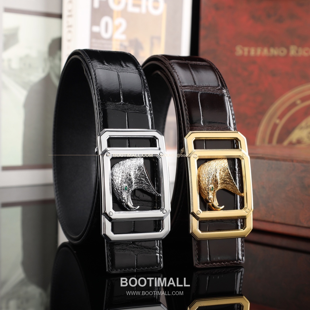 스테판 카프스킨 플레이트 버클 리버서블 벨트 Stephan Calfskin Plate Buckle Reversible Belt 3.8cm 1