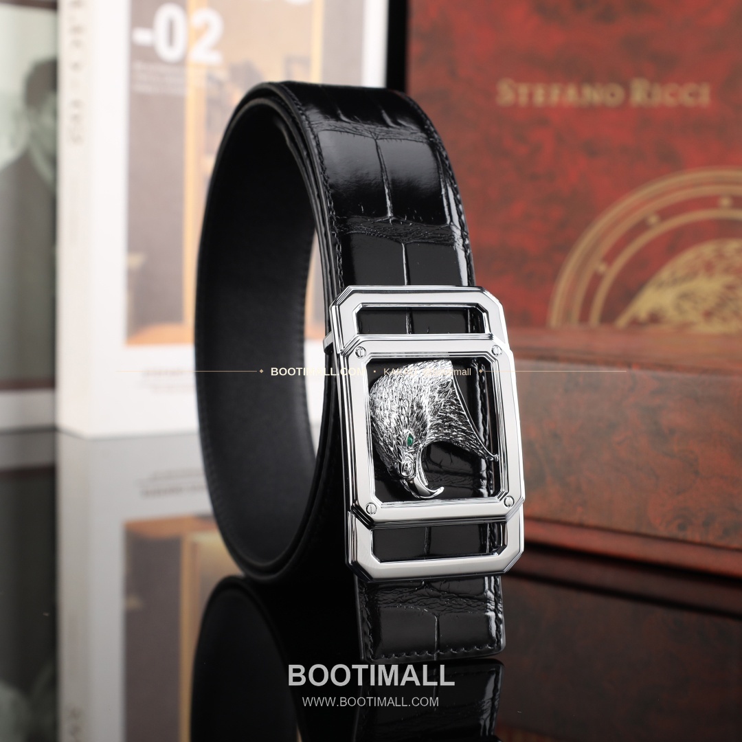 스테판 카프스킨 플레이트 버클 리버서블 벨트 Stephan Calfskin Plate Buckle Reversible Belt 3.8cm 3