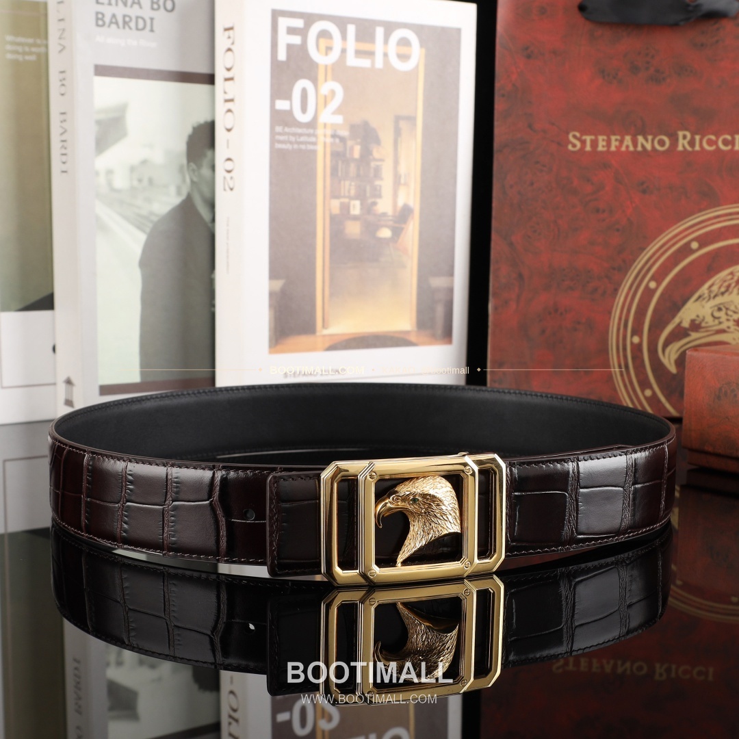 스테판 카프스킨 플레이트 버클 리버서블 벨트 Stephan Calfskin Plate Buckle Reversible Belt 3.8cm 6