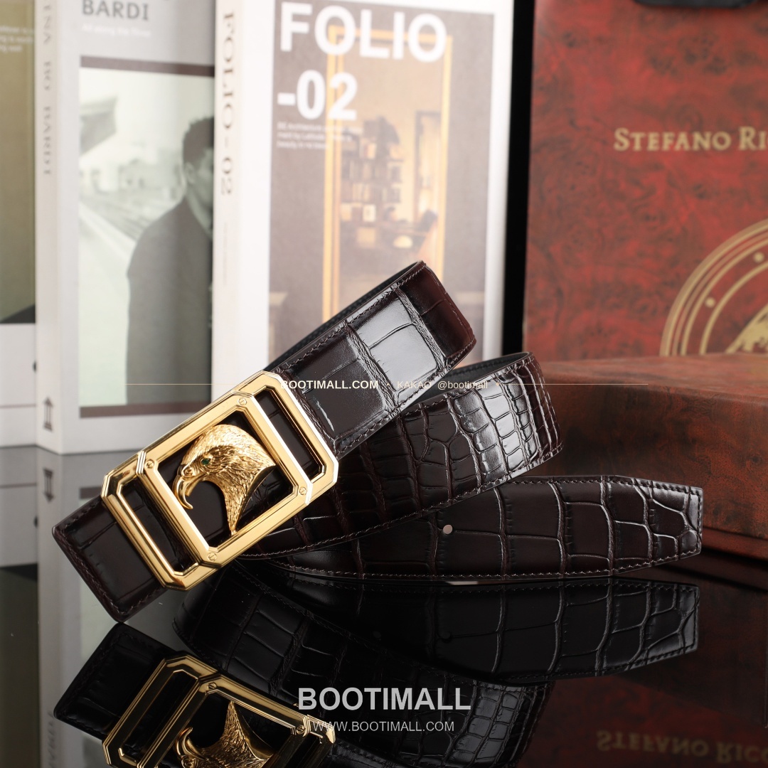 스테판 카프스킨 플레이트 버클 리버서블 벨트 Stephan Calfskin Plate Buckle Reversible Belt 3.8cm 9