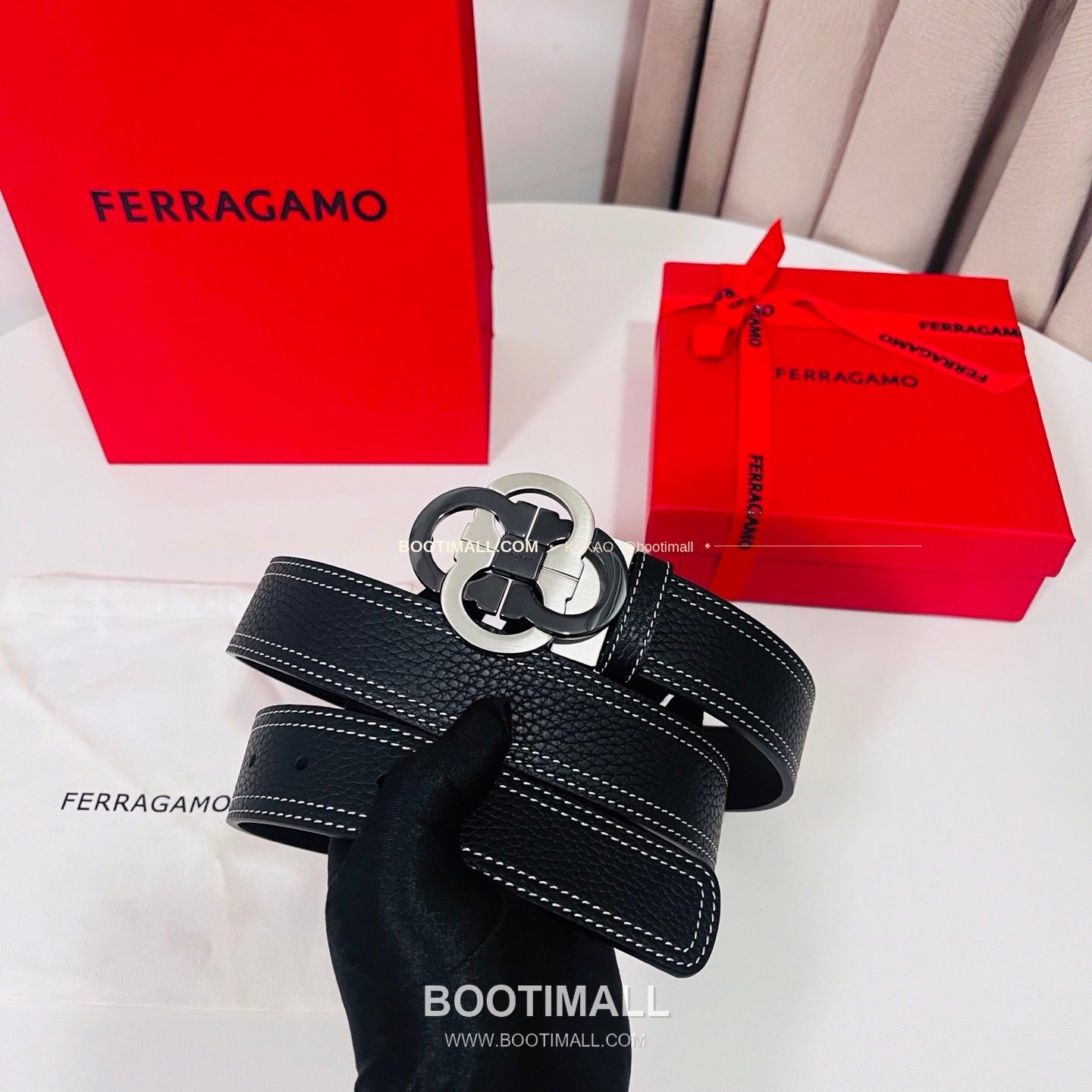 페라가모 간치니 더블버클 카프스킨 리버서블 벨트 Ferragamo Gancini Double Buckle Calfskin Reversible Belt 3.5cm 1