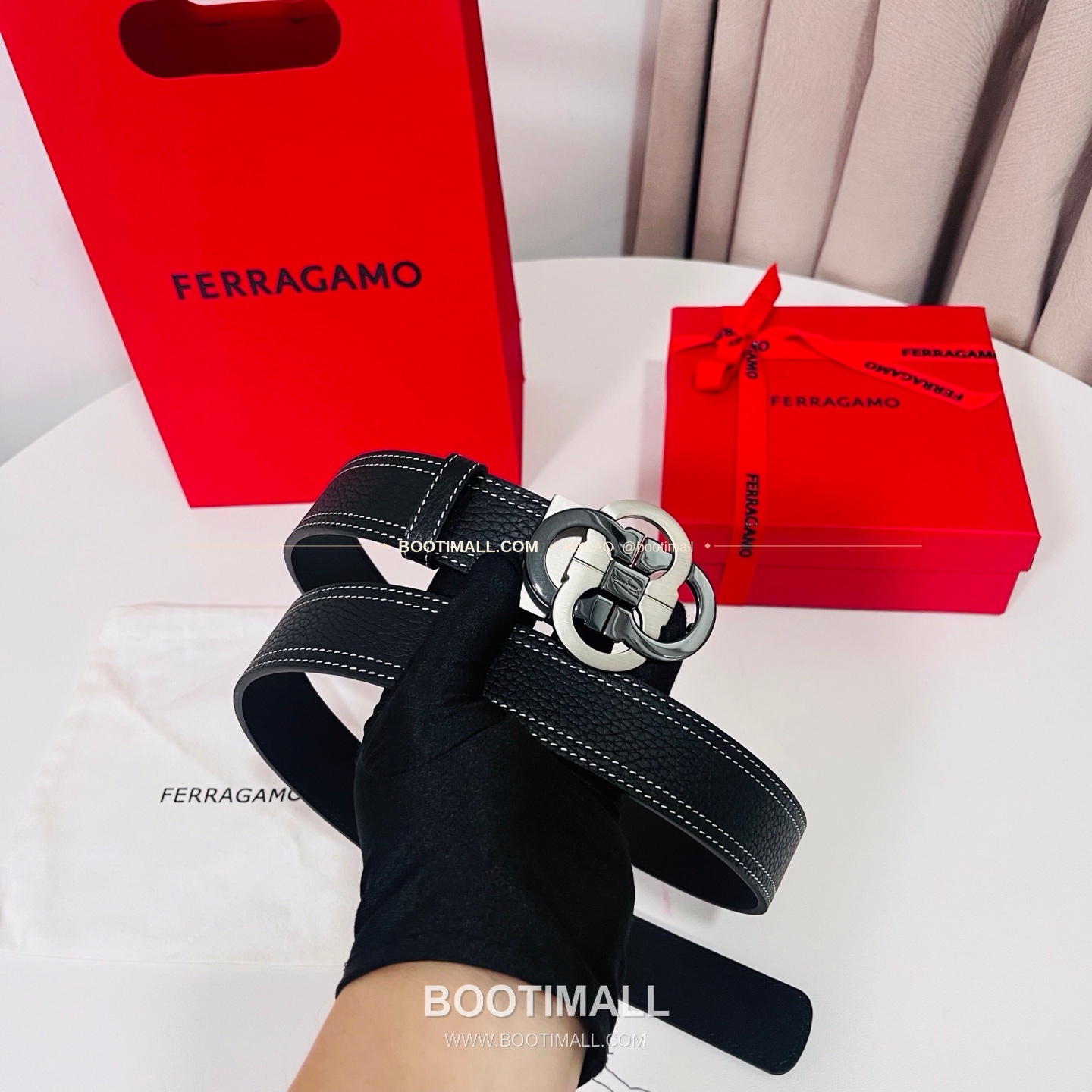 페라가모 간치니 더블버클 카프스킨 리버서블 벨트 Ferragamo Gancini Double Buckle Calfskin Reversible Belt 3.5cm 3