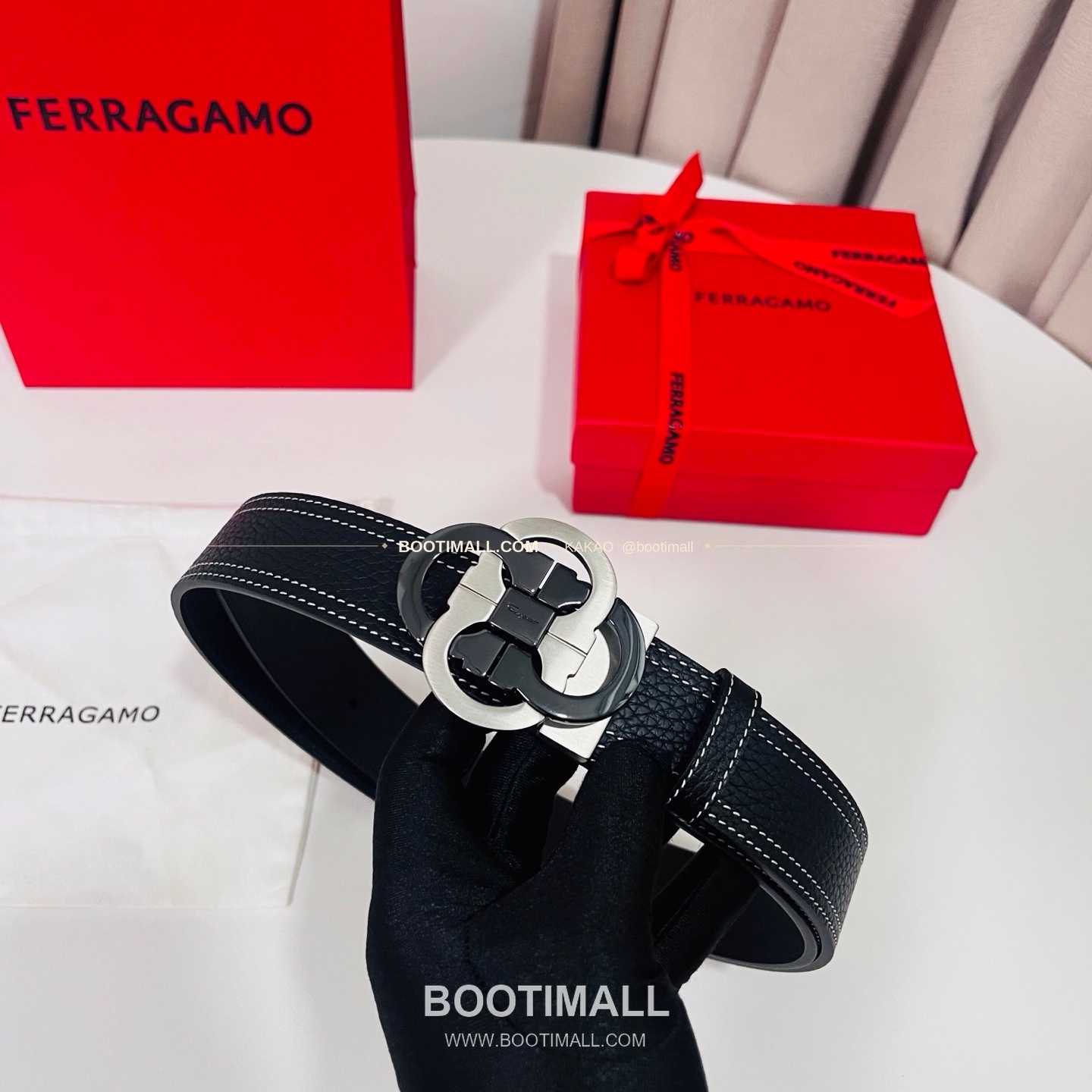 페라가모 간치니 더블버클 카프스킨 리버서블 벨트 Ferragamo Gancini Double Buckle Calfskin Reversible Belt 3.5cm 4