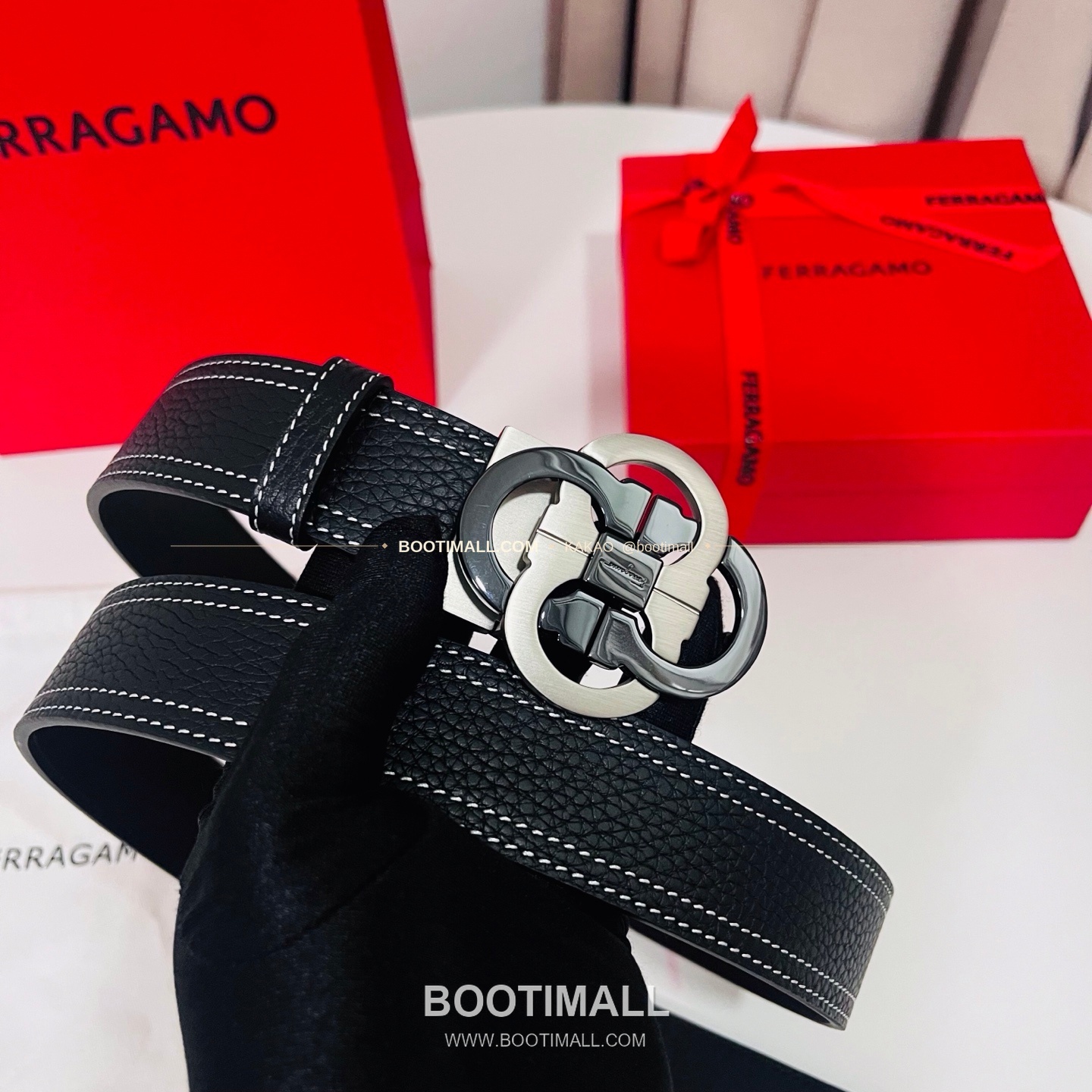 페라가모 간치니 더블버클 카프스킨 리버서블 벨트 Ferragamo Gancini Double Buckle Calfskin Reversible Belt 3.5cm 5