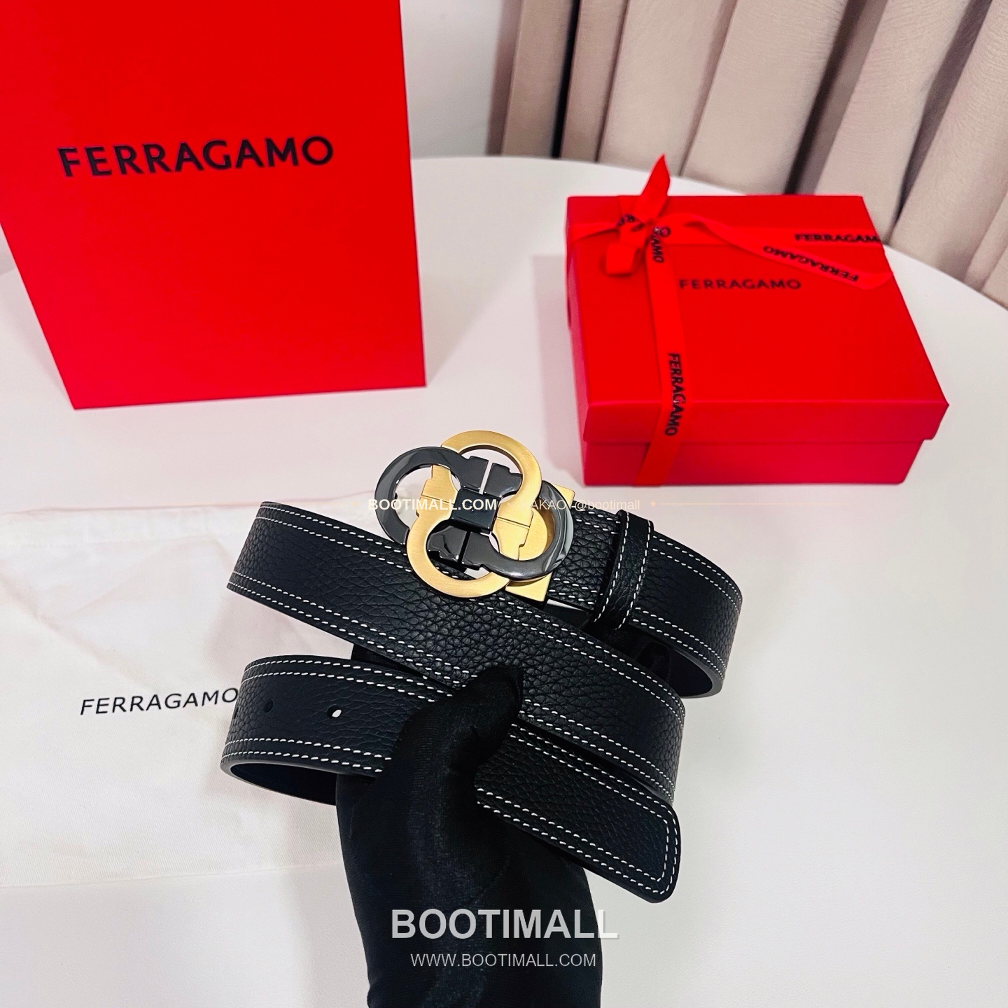 페라가모 간치니 더블버클 카프스킨 리버서블 벨트 Ferragamo Gancini Double Buckle Calfskin Reversible Belt 3.5cm 1
