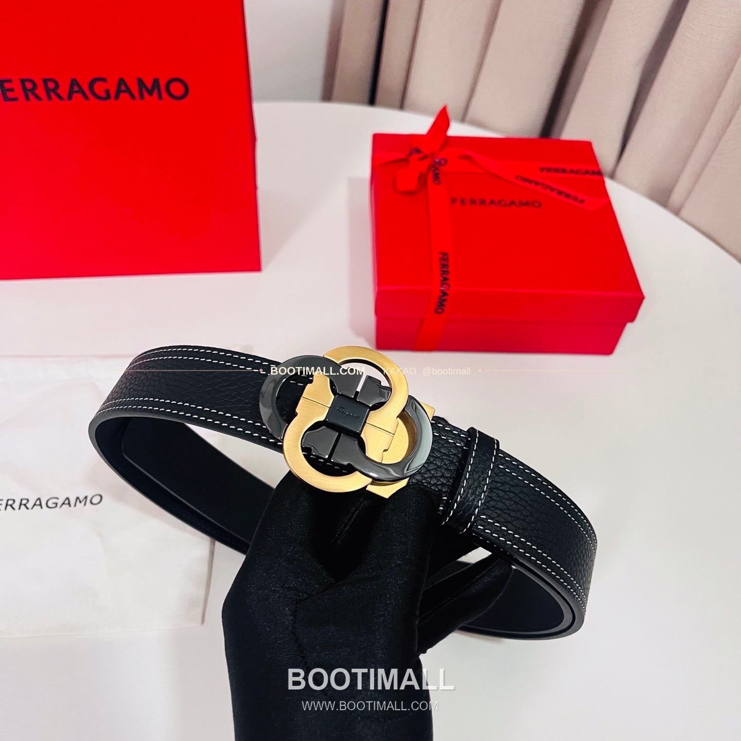 페라가모 간치니 더블버클 카프스킨 리버서블 벨트 Ferragamo Gancini Double Buckle Calfskin Reversible Belt 3.5cm 3