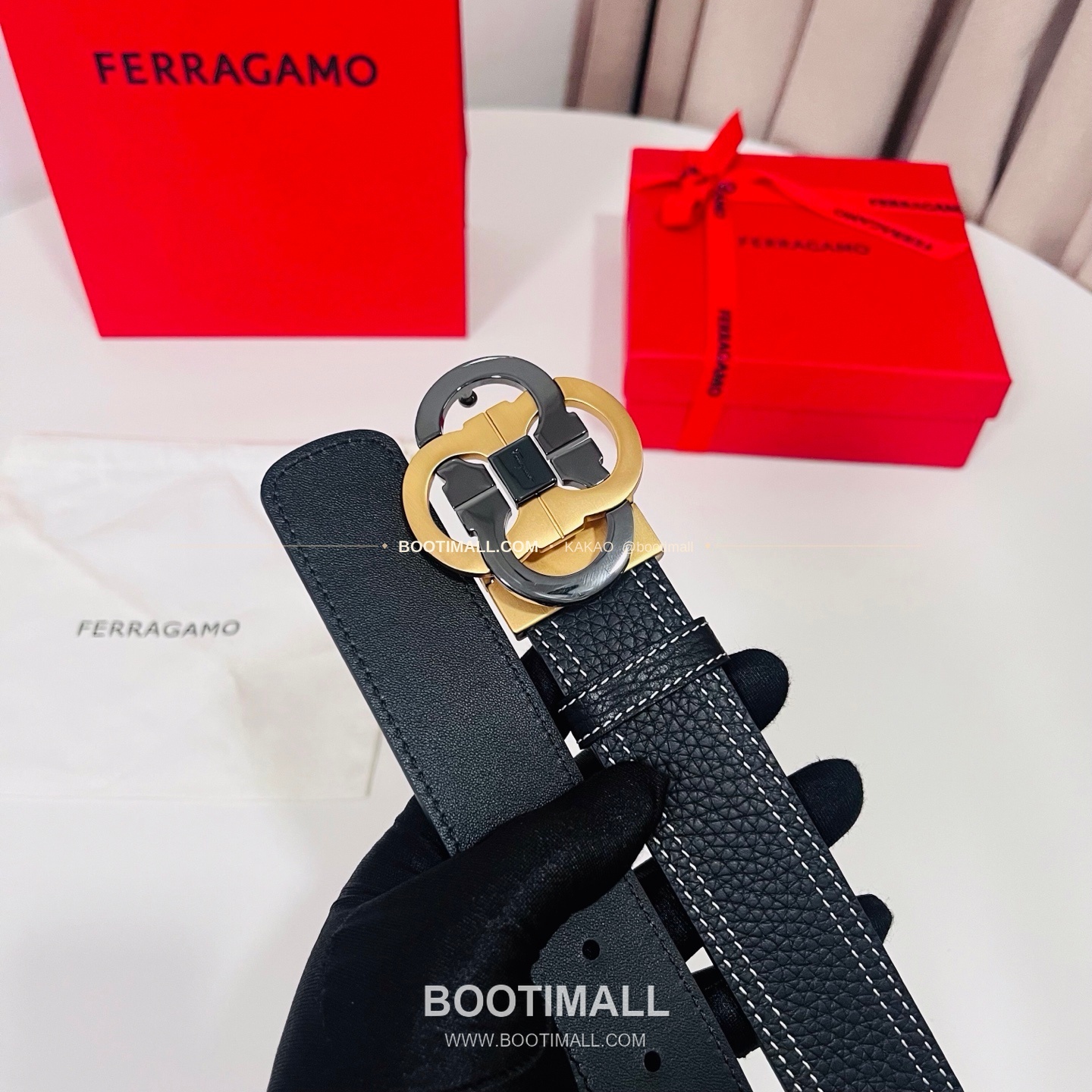 페라가모 간치니 더블버클 카프스킨 리버서블 벨트 Ferragamo Gancini Double Buckle Calfskin Reversible Belt 3.5cm 4