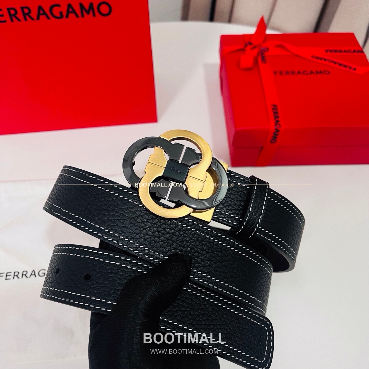 페라가모 간치니 더블버클 카프스킨 리버서블 벨트 Ferragamo Gancini Double Buckle Calfskin Reversible Belt 3.5cm 5