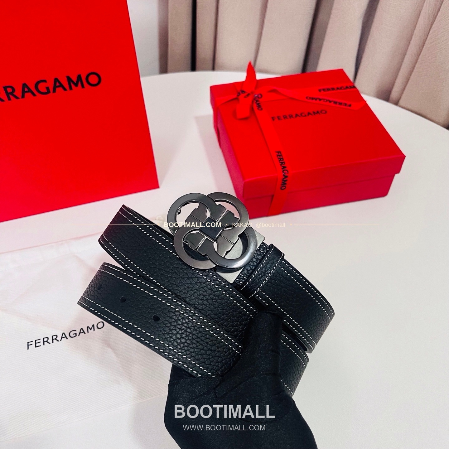 페라가모 간치니 더블버클 카프스킨 리버서블 벨트 Ferragamo Gancini Double Buckle Calfskin Reversible Belt 3.5cm 1