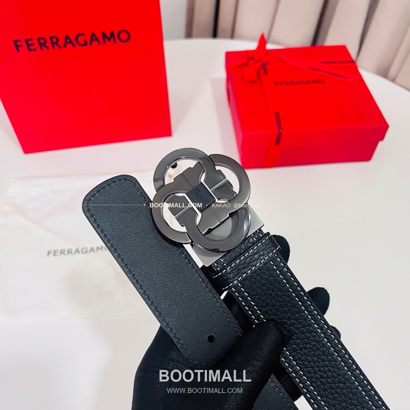 페라가모 간치니 더블버클 카프스킨 리버서블 벨트 Ferragamo Gancini Double Buckle Calfskin Reversible Belt 3.5cm 3