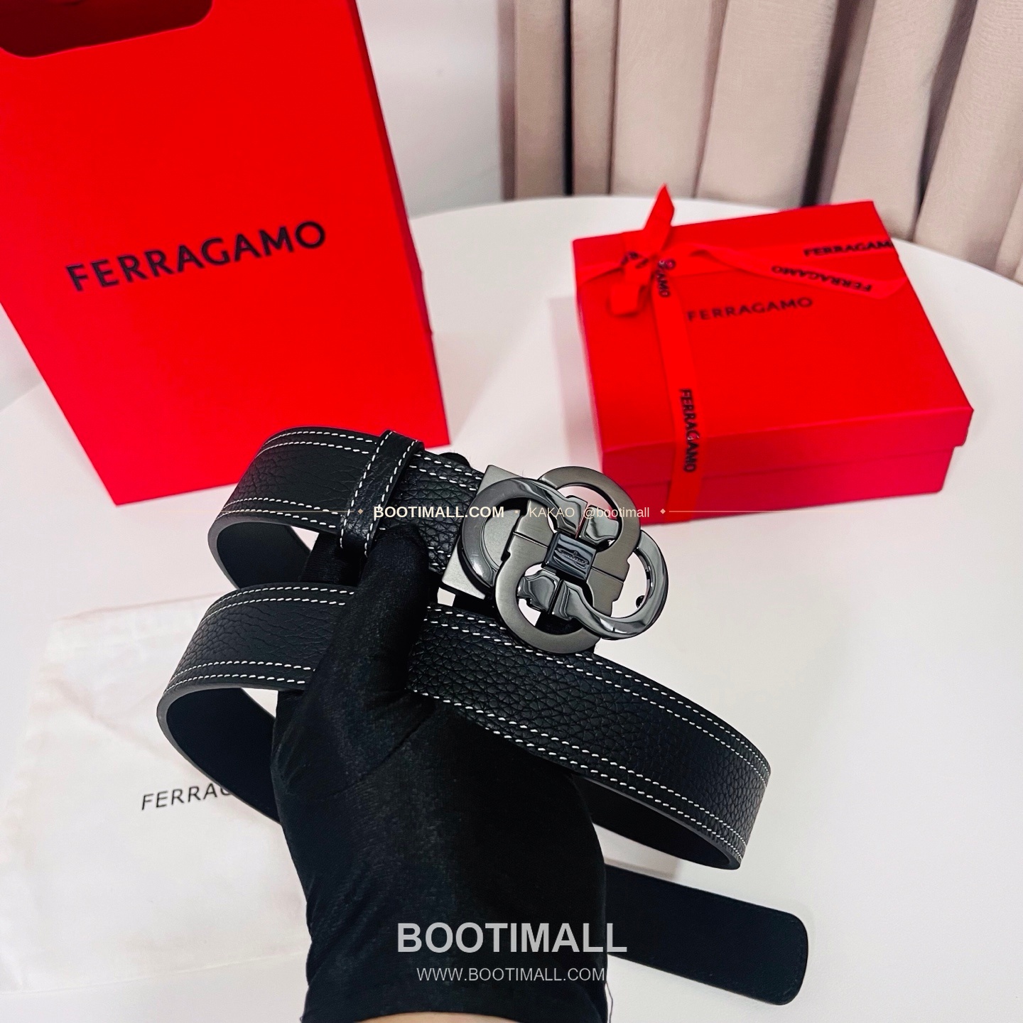 페라가모 간치니 더블버클 카프스킨 리버서블 벨트 Ferragamo Gancini Double Buckle Calfskin Reversible Belt 3.5cm 4