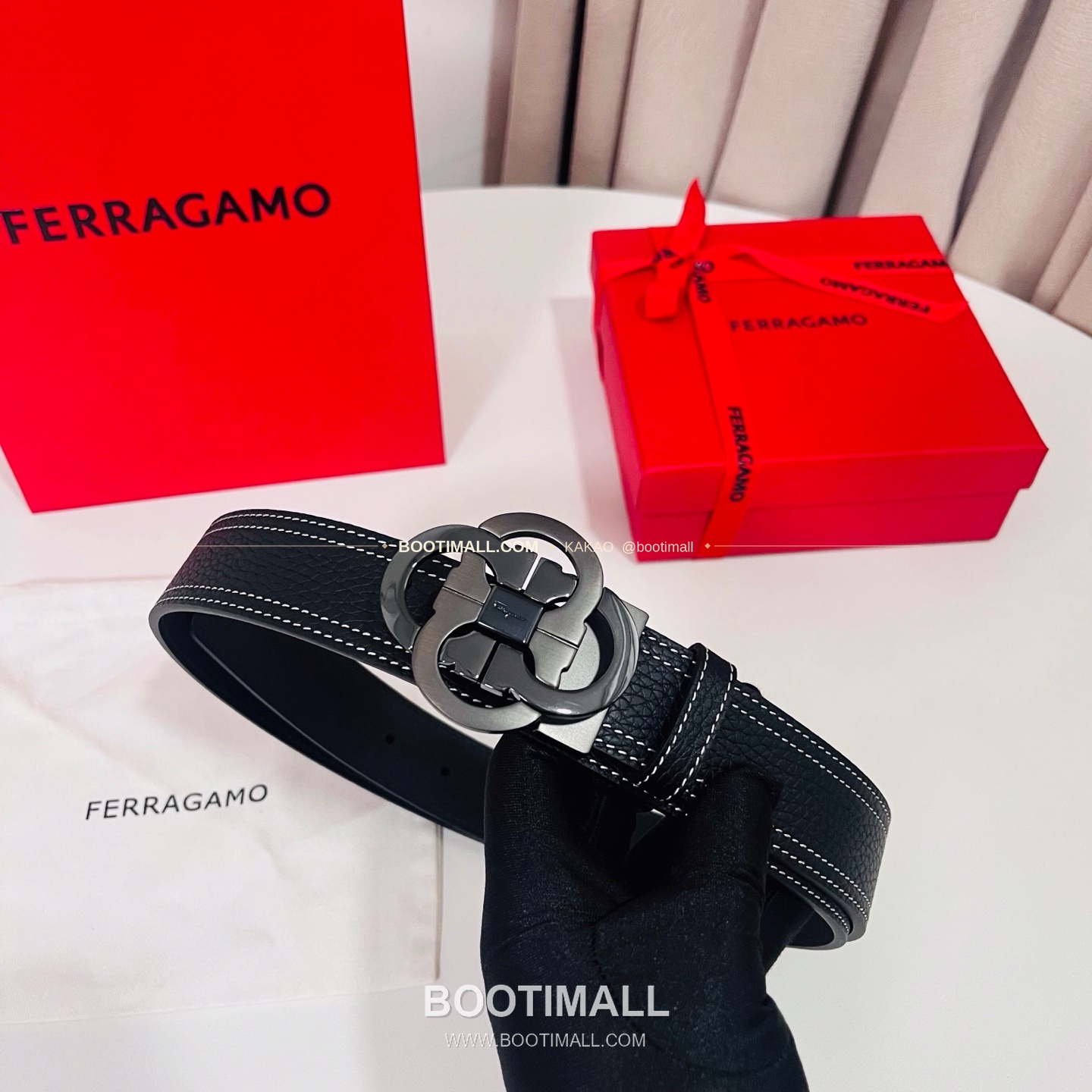 페라가모 간치니 더블버클 카프스킨 리버서블 벨트 Ferragamo Gancini Double Buckle Calfskin Reversible Belt 3.5cm 5