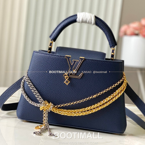 루이비통 카퓌신 스몰 타우릴론 레더 체인 디테일 블루 토트백 Louis Vuitton Capucines Small Taurillon Leather Chain Detail Blue Top Handle Bag M28203 27cm
