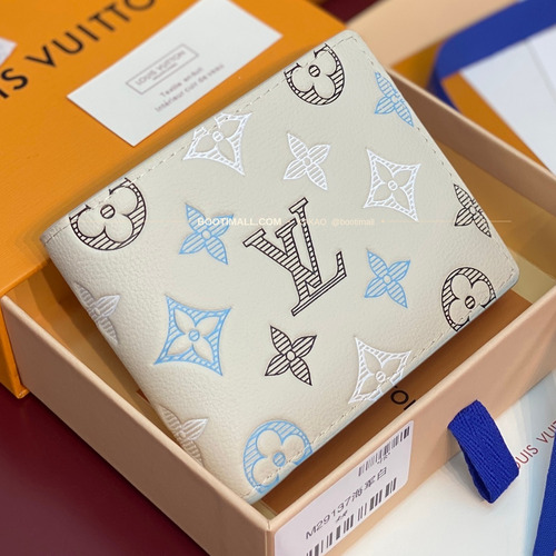 루이비통 멀티플 월렛 모노그램 섀도우 레더 네이비 화이트 반지갑 Louis Vuitton Multiple Wallet Monogram Shadow Leather Navy White Bifold Wallet M29137 11.5cm