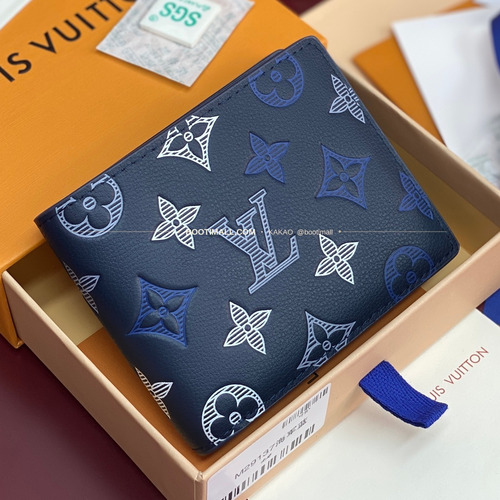 루이비통 멀티플 월렛 모노그램 섀도우 레더 네이비 화이트 반지갑 Louis Vuitton Multiple Wallet Monogram Shadow Leather Navy White Bifold Wallet M29137 11.5cm