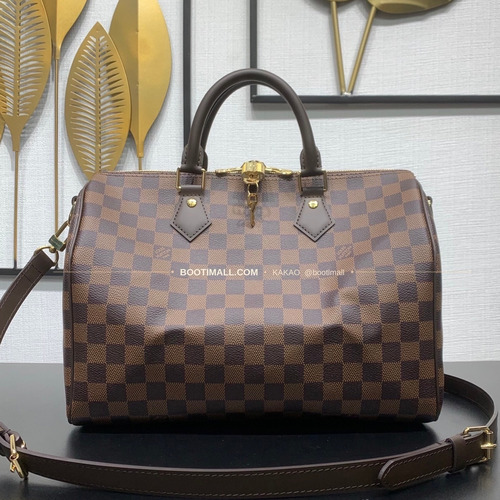 루이비통 스피디 반둘리에 30 다미에 에벤 캔버스 브라운 더플백 Louis Vuitton Speedy Bandouliere 30 Damier Ebene Canvas Brown Duffle Bag N40590 30cm