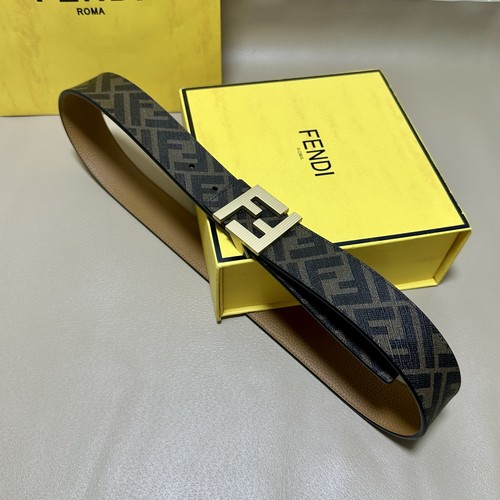 펜디 쿠오이오 로마노 가죽 FF 캔버스 리버서블 더블링 벨트 Fendi Cuoio Romano Leather FF Canvas Reversible Double Ring Belt 4cm