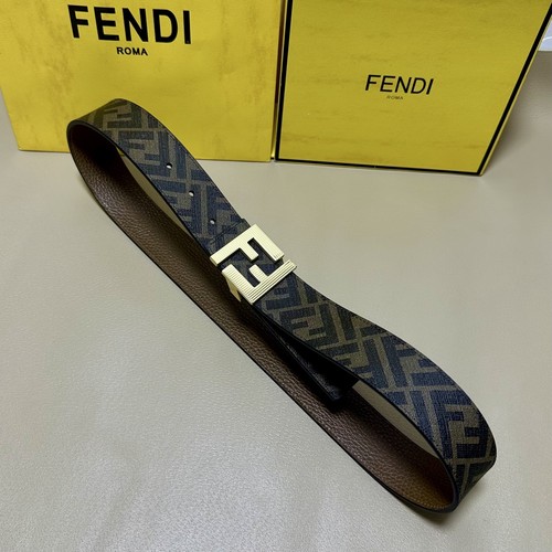 펜디 쿠오이오 로마노 가죽 FF 캔버스 리버서블 더블링 벨트 Fendi Cuoio Romano Leather FF Canvas Reversible Double Ring Belt 4cm