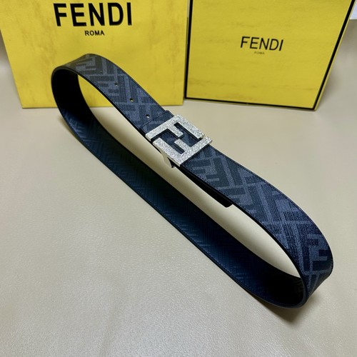 펜디 쿠오이오 로마노 가죽 FF 캔버스 리버서블 더블링 벨트 Fendi Cuoio Romano Leather FF Canvas Reversible Double Ring Belt 4cm
