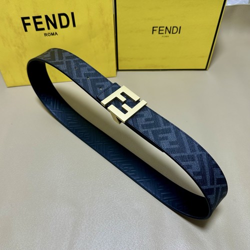 펜디 쿠오이오 로마노 가죽 FF 캔버스 리버서블 더블링 벨트 Fendi Cuoio Romano Leather FF Canvas Reversible Double Ring Belt 4cm