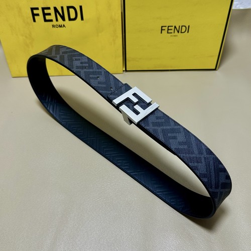 펜디 쿠오이오 로마노 가죽 FF 캔버스 리버서블 더블링 벨트 Fendi Cuoio Romano Leather FF Canvas Reversible Double Ring Belt 4cm
