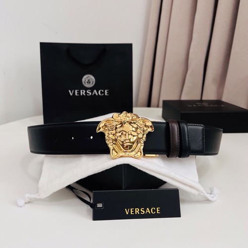 베르사체 카프스킨 메두사 리버서블 블랙 브라운 벨트 Versace Calfskin Medusa Reversible Black Brown Belt 4cm