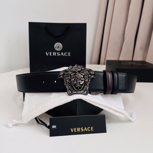 베르사체 카프스킨 메두사 리버서블 블랙 브라운 벨트 Versace Calfskin Medusa Reversible Black Brown Belt 4cm