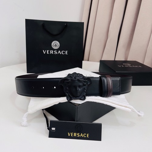 베르사체 카프스킨 메두사 리버서블 블랙 브라운 벨트 Versace Calfskin Medusa Reversible Black Brown Belt 4cm
